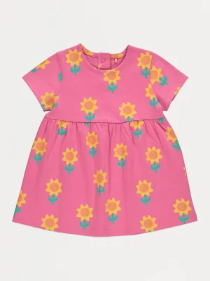 Fustan me mëngë të shkurtra me wzër luledielli rozë (më pak formal)