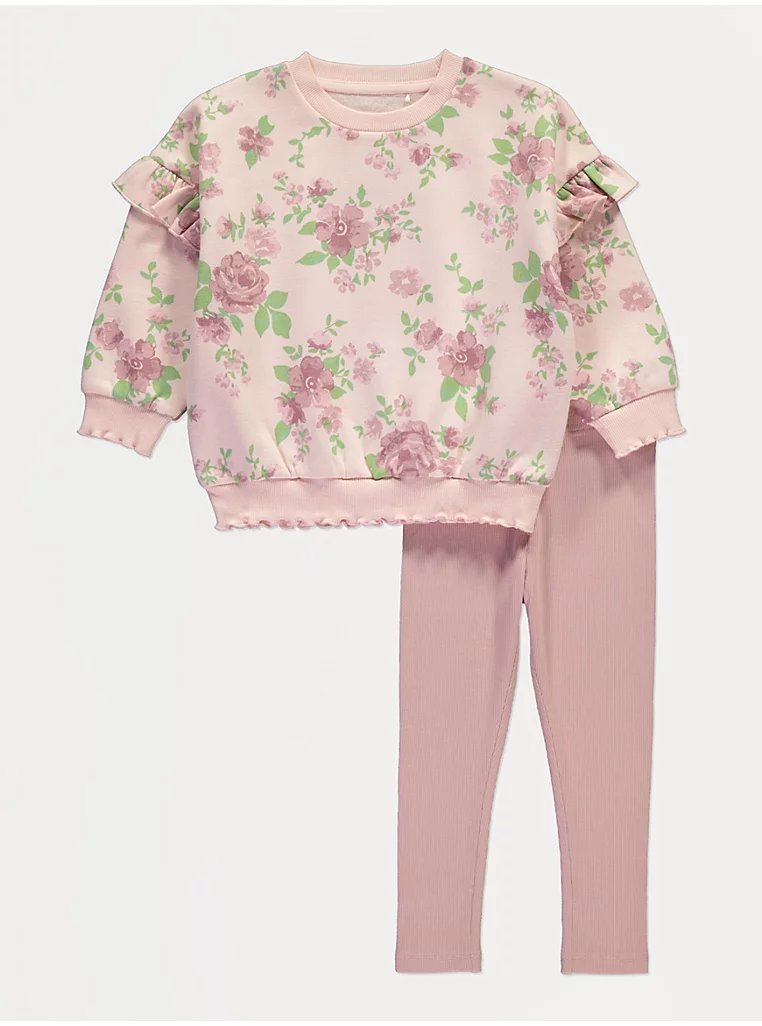 Komplet bluza rozë me lule dhe leggins