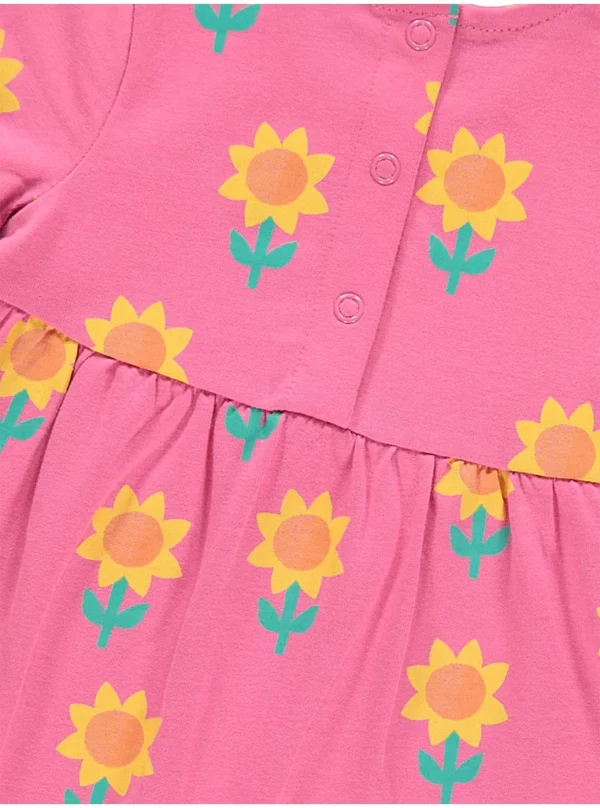 Fustan me mëngë të shkurtra me wzër luledielli rozë (më pak formal)