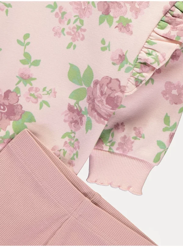 Komplet bluza rozë me lule dhe leggins