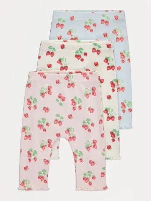 Set me 3 leggingë të fryrë me ngjyrë pastel dhe printim luleshtrydhe