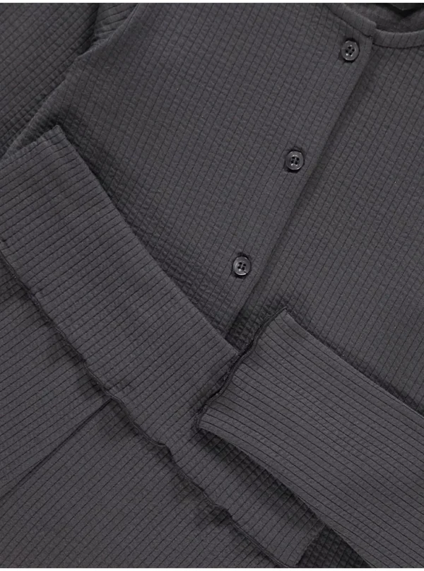 Veshje me bluzë ribbed antracit dhe pantallona wide leg