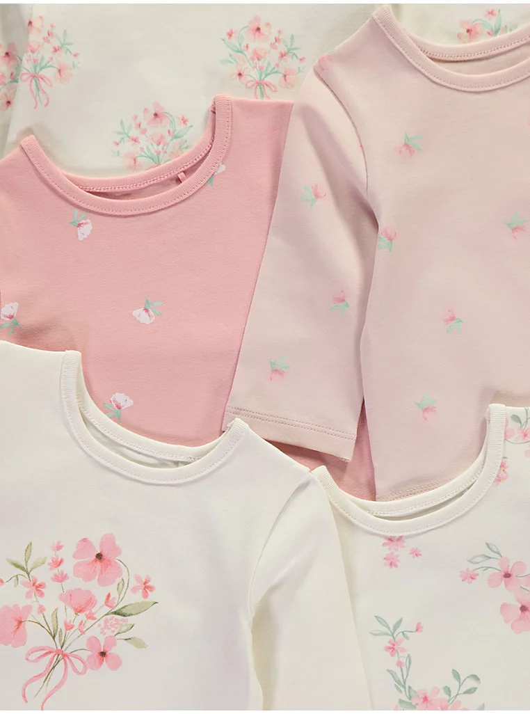 Set 5 copë me bluzë me mëngë të gjata me lule në ngjyrë krem dhe leggins