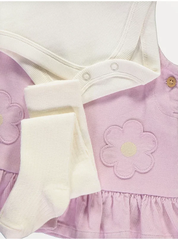 Set me pinafore kadife me lule në ngjyrë lejla