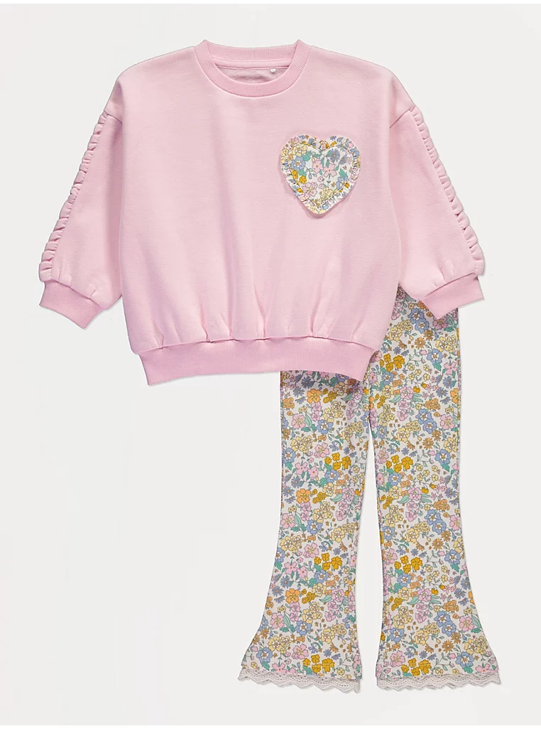 Komplet bluzë dhe pantallona kick flare me lule rozë