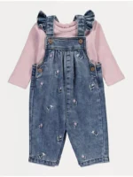 Veshje me xhinse dungaree të qëndisura me lule