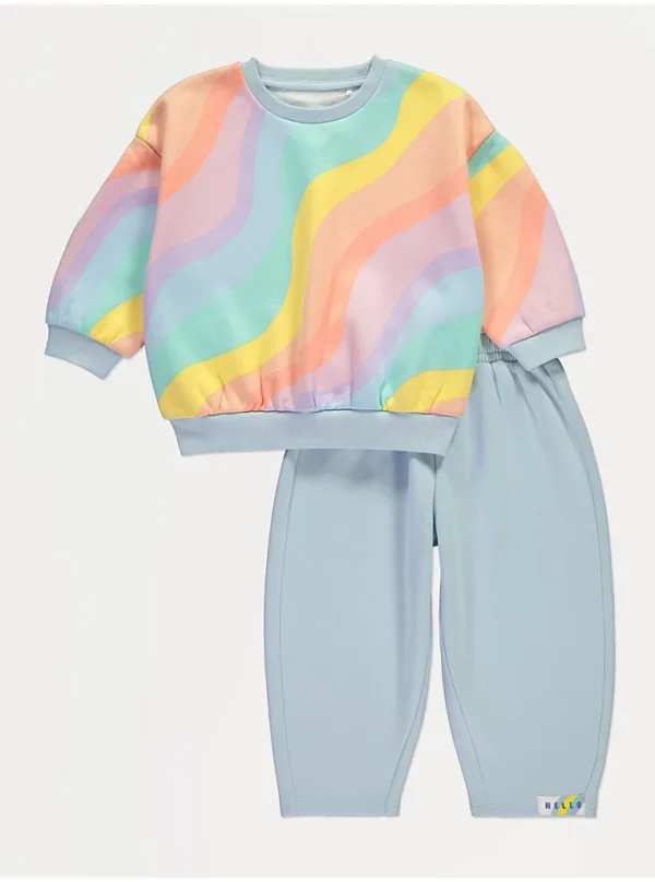 “Set me bluzë dhe tuta me këmbë barrel me dizajn ylberi.”