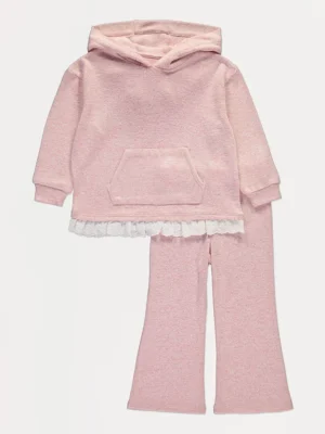 Veshje me hoodie të thurur rozë dhe pantallona Kick Flare