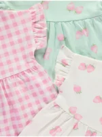 Set me 3 fustane pastel me luleshtrydhe dhe model kuadratesh