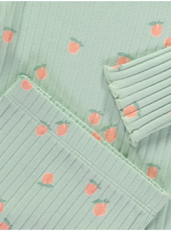 Set me bluzë pjeshkë me teksturë rib në ngjyrë jeshile sherebele dhe geta të kombinuara