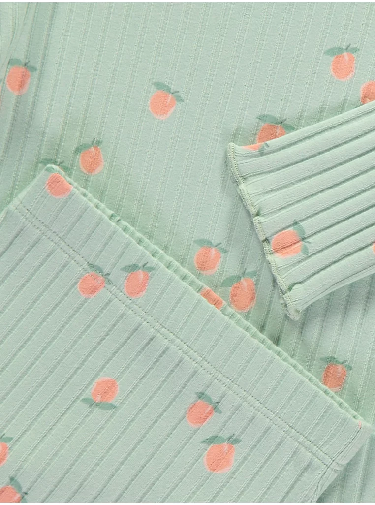 Set me bluzë pjeshkë me teksturë rib në ngjyrë jeshile sherebele dhe geta të kombinuara