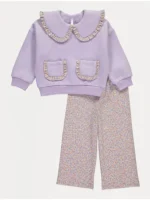 Komplet bluzë dhe pantallona të gjera me motive florale