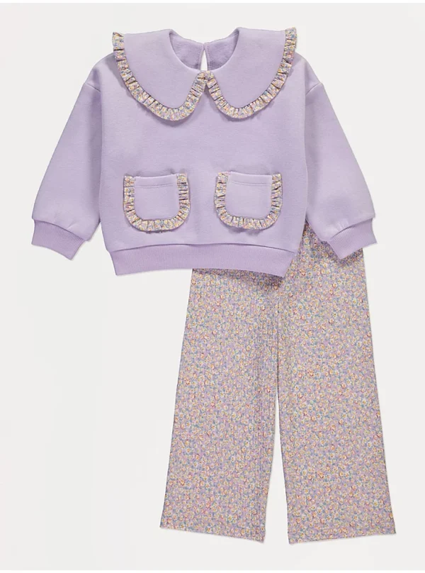 Komplet bluzë dhe pantallona të gjera me motive florale