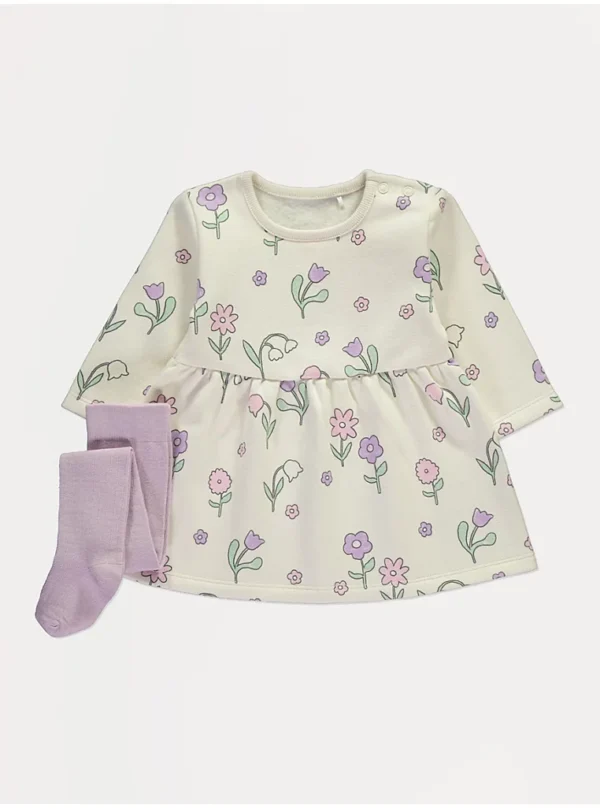 Fustan sportiv ngjyrë krem me lule dhe geta