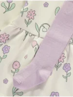 Fustan sportiv ngjyrë krem me lule dhe geta