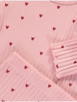 Set bluzë me mëngë të gjata dhe leggingë ribbed me zemra rozë