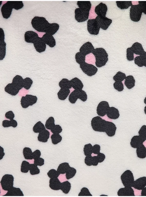 Pizhame fleece të bardha me print leopardi dhe kapuç