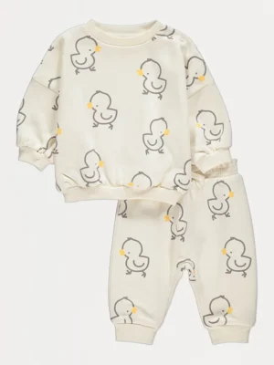 Set bluzë dhe pantallona sportive krem me zog