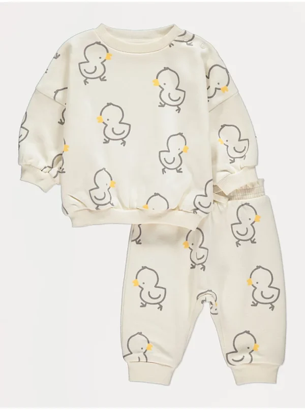 Set bluzë dhe pantallona sportive krem me zog