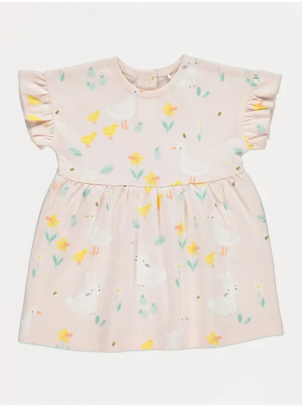 “Fustan i çelët rozë për Pashkë me mëngë të shkurtra”