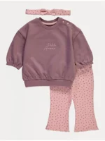 Set bluzë sportive, leggingë dhe shirit koke rozë ‘Petite Amour