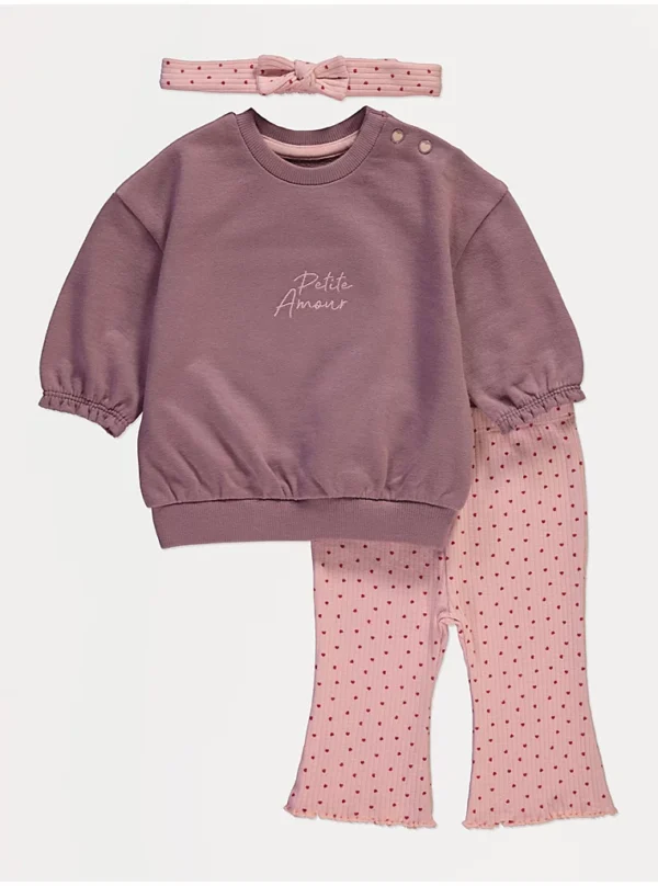 Set bluzë sportive, leggingë dhe shirit koke rozë ‘Petite Amour