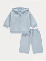 Set hanoraku të kaltër me zinxhir përpara dhe pantallona sportive