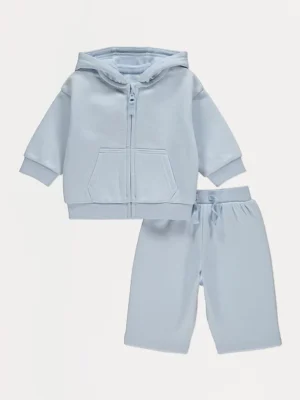 Set hanoraku të kaltër me zinxhir përpara dhe pantallona sportive