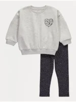 Set bluzë sportive dhe streçe gri me zemër me print leopard