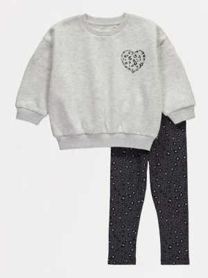 Set bluzë sportive dhe streçe gri me zemër me print leopard