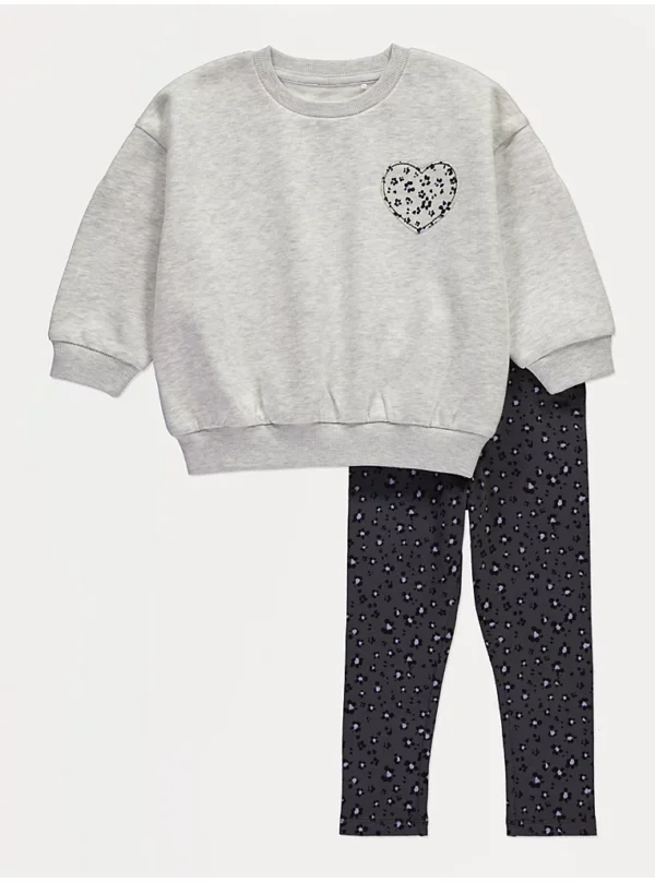 Set bluzë sportive dhe streçe gri me zemër me print leopard