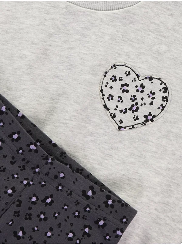 Set bluzë sportive dhe streçe gri me zemër me print leopard