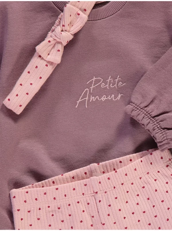 Set bluzë sportive, leggingë dhe shirit koke rozë ‘Petite Amour