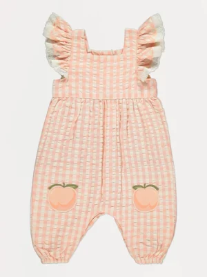 Rompër me rruaza, me mëngë me rimelë, me dizajn gingham në ngjyrë pjeshke”